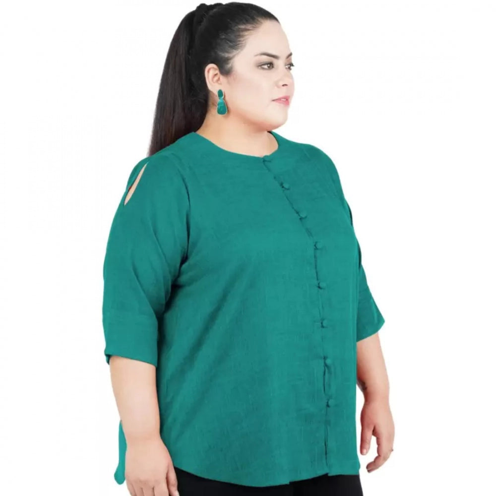Green cotton-linen blend top for women — styled view