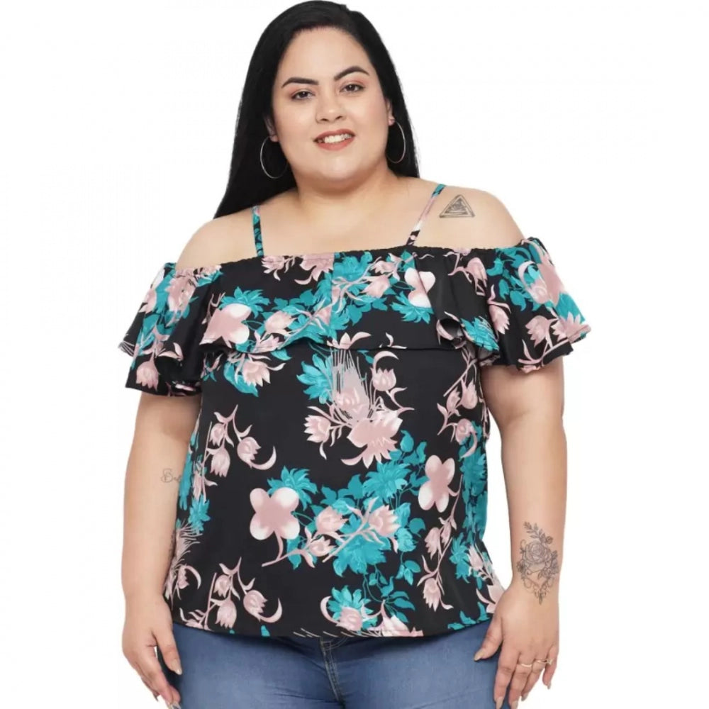 Black polyester top for women — front view