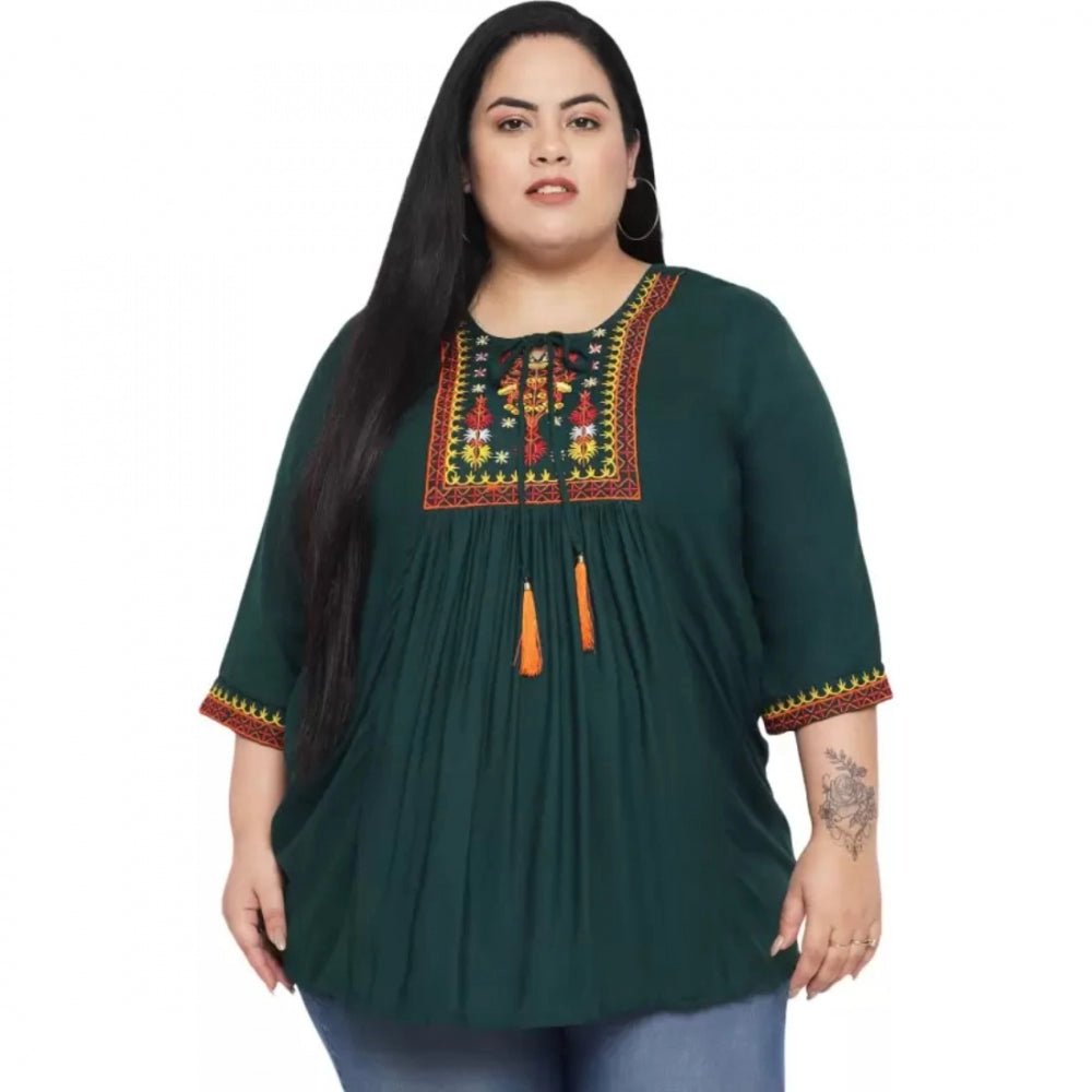 Dark Green rayon top for women — front view