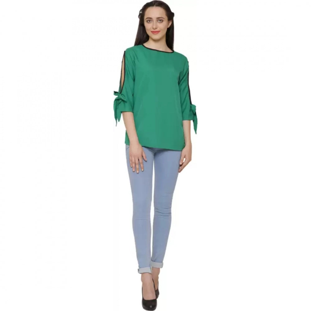 Green poly crepe top for women — detail view