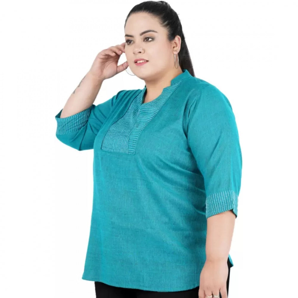 Light Blue cotton-linen blend top for women — full look