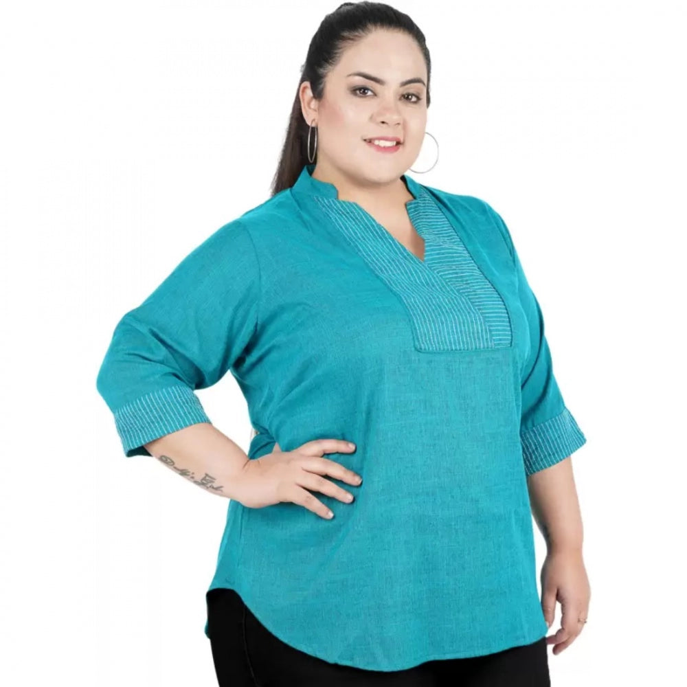 Light Blue cotton-linen blend top for women — detail view