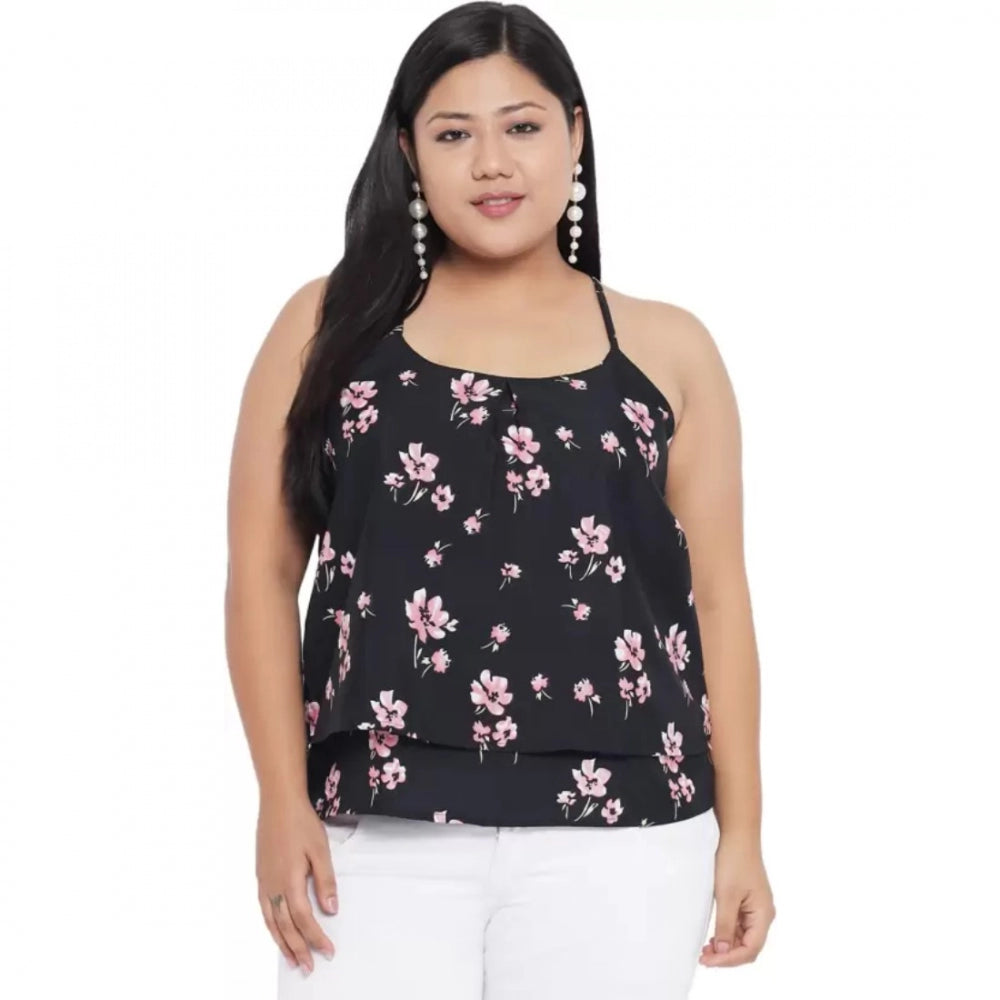 Black polyester top for women — front view