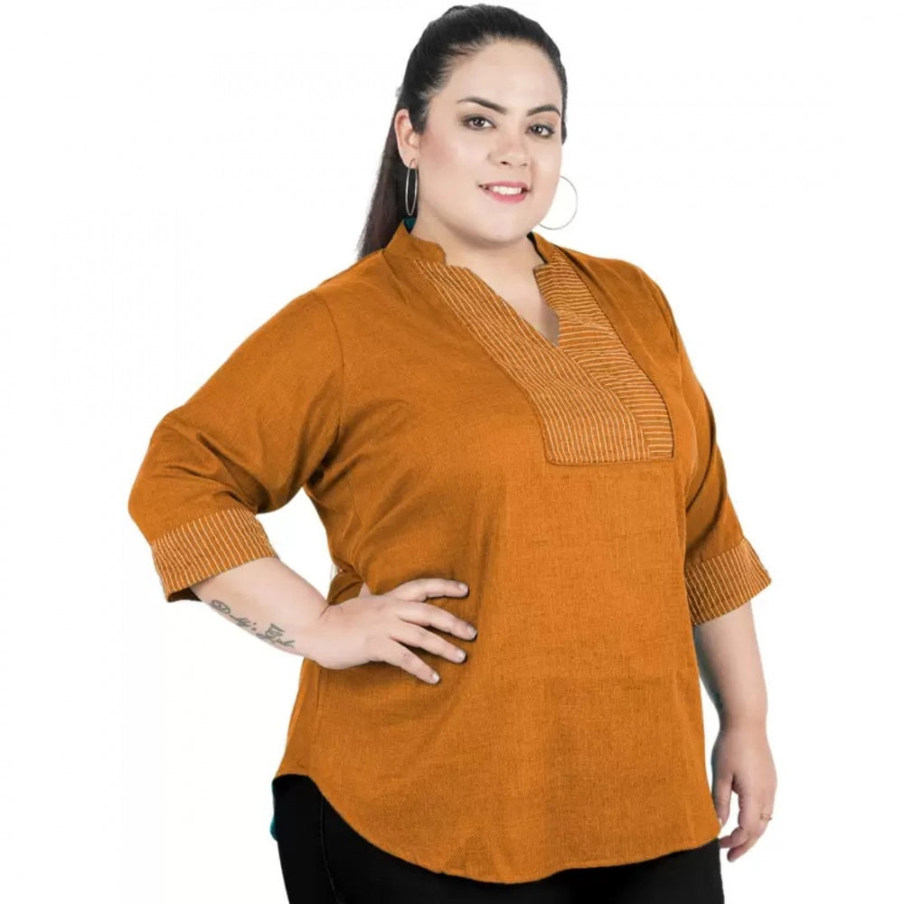 Yellow cotton-linen blend top for women — styled view