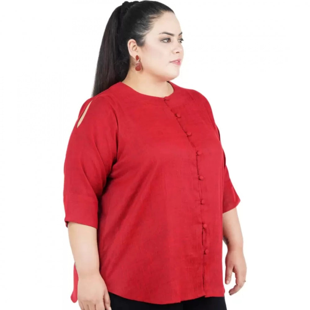Maroon cotton-linen blend top for women — full look