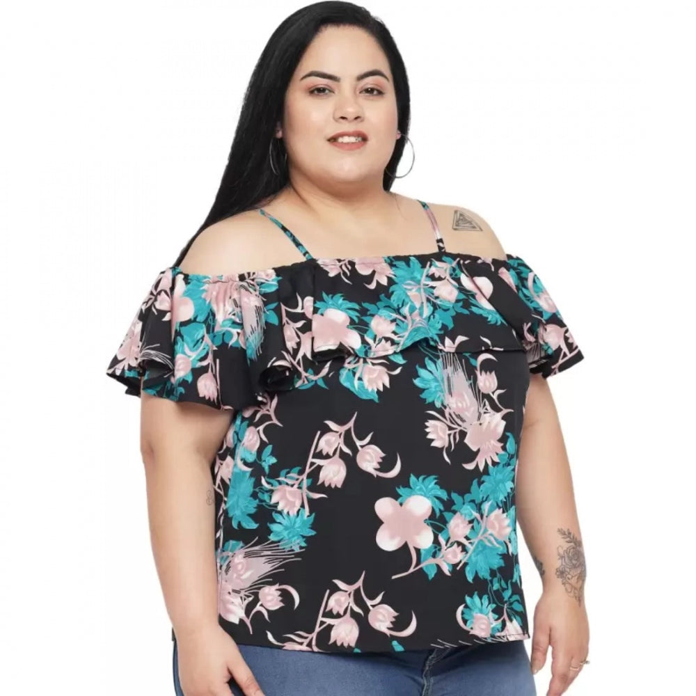 Black polyester top for women — detail view