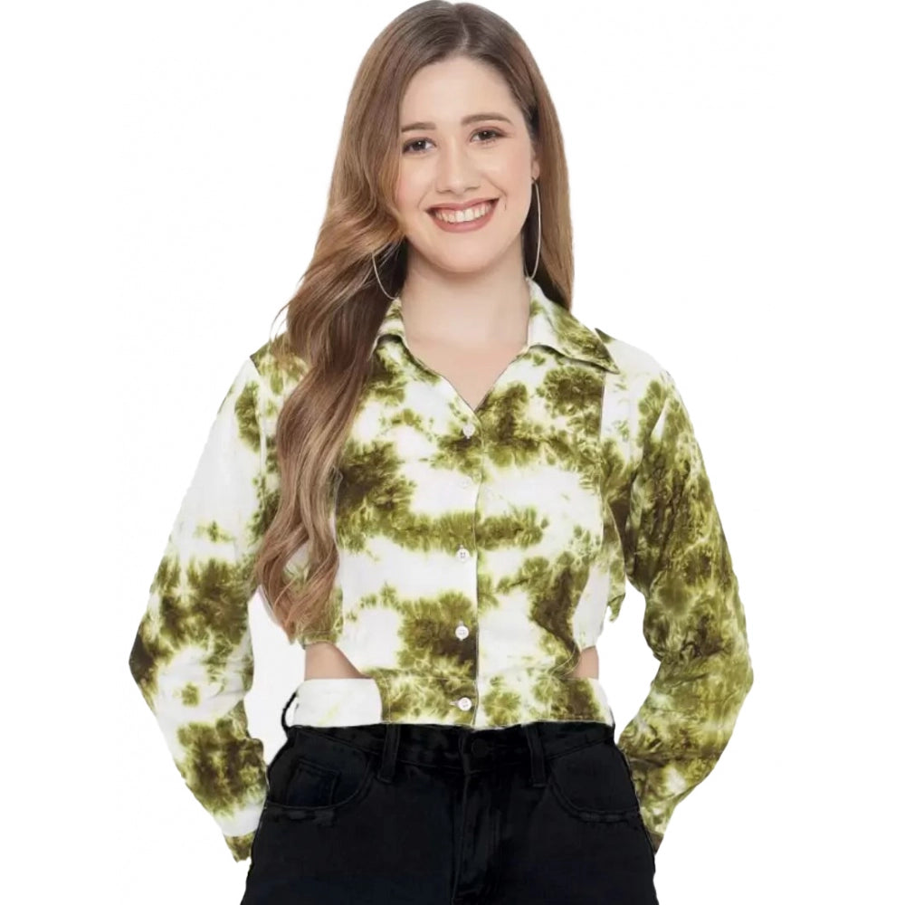 Green rayon top for women — front view