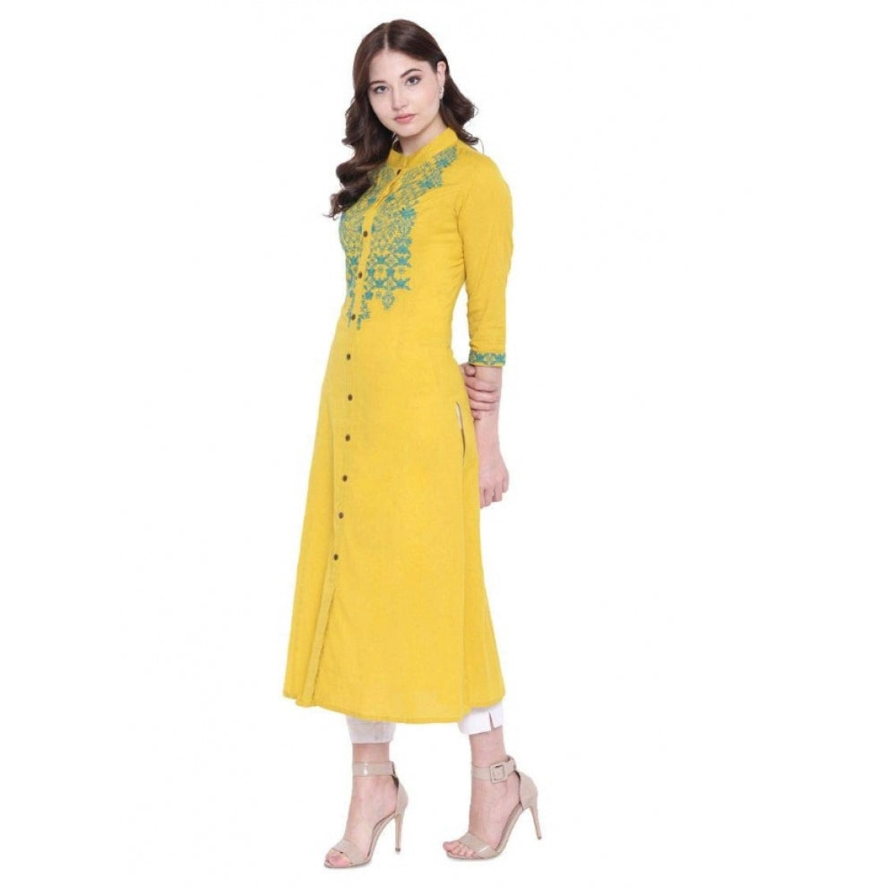 Yellow khadi kurti for women — detail view