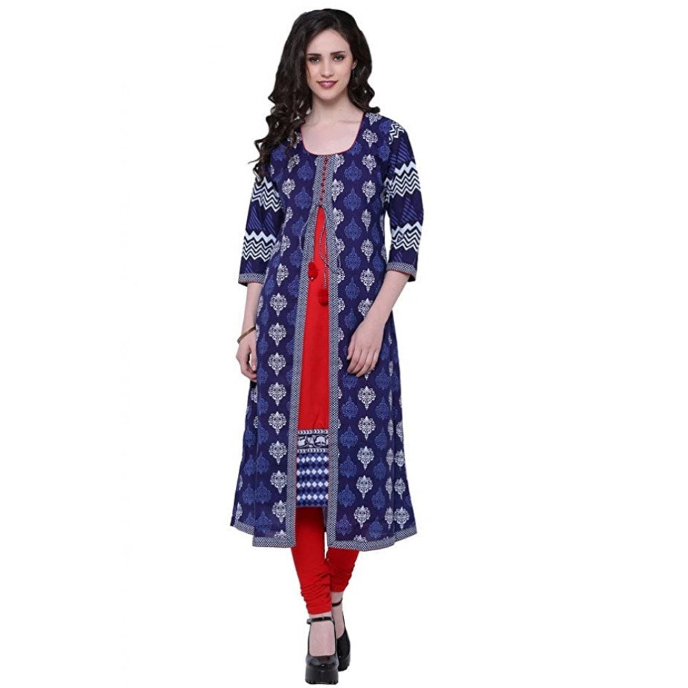 Blue cotton long kurti for women — front view
