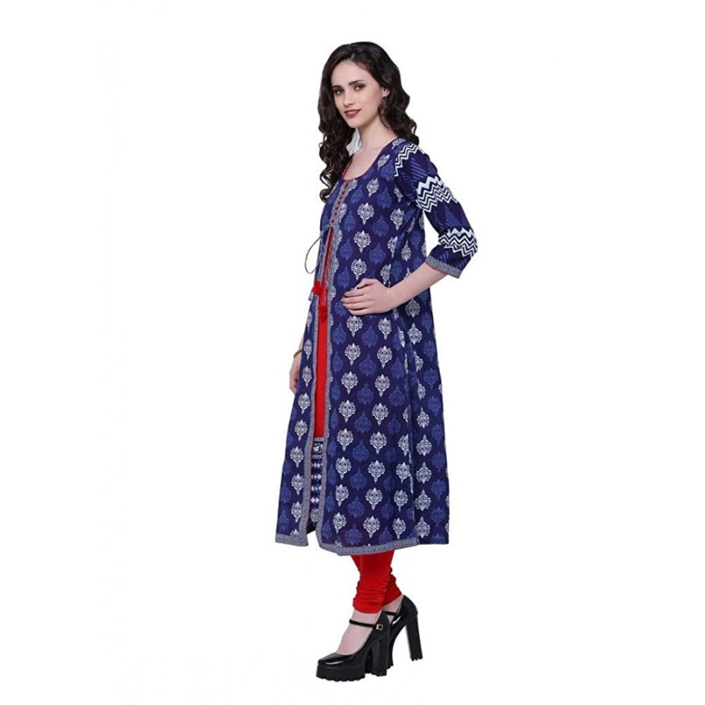 Blue cotton long kurti for women — detail view
