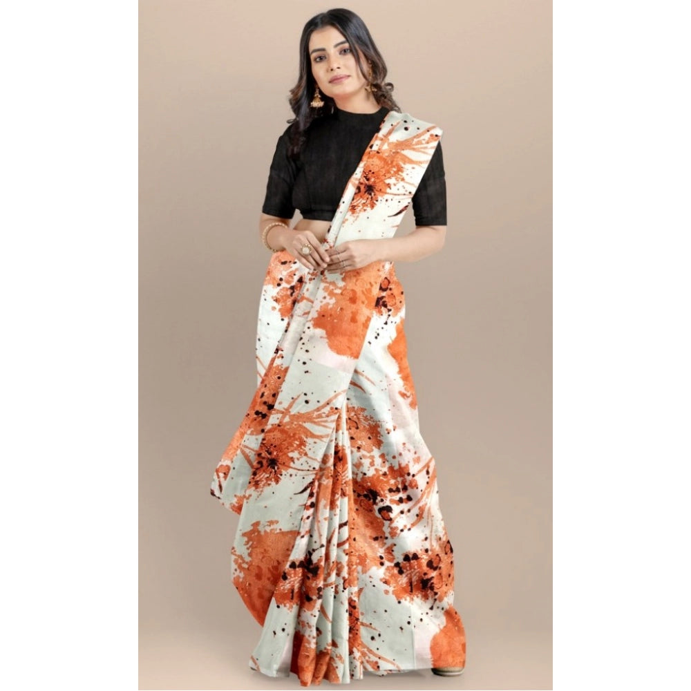 Orange joya silk saree for women — pallu detail