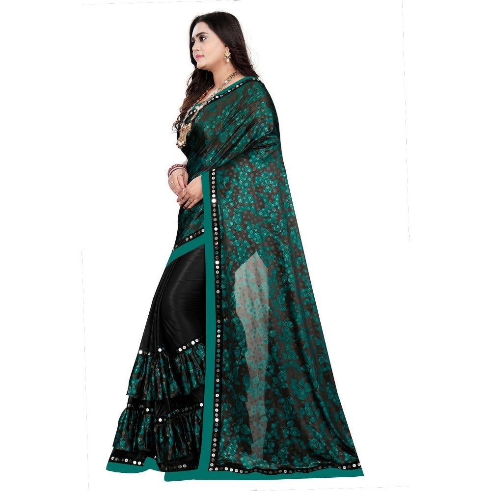Green lycra blend saree for women — pallu detail