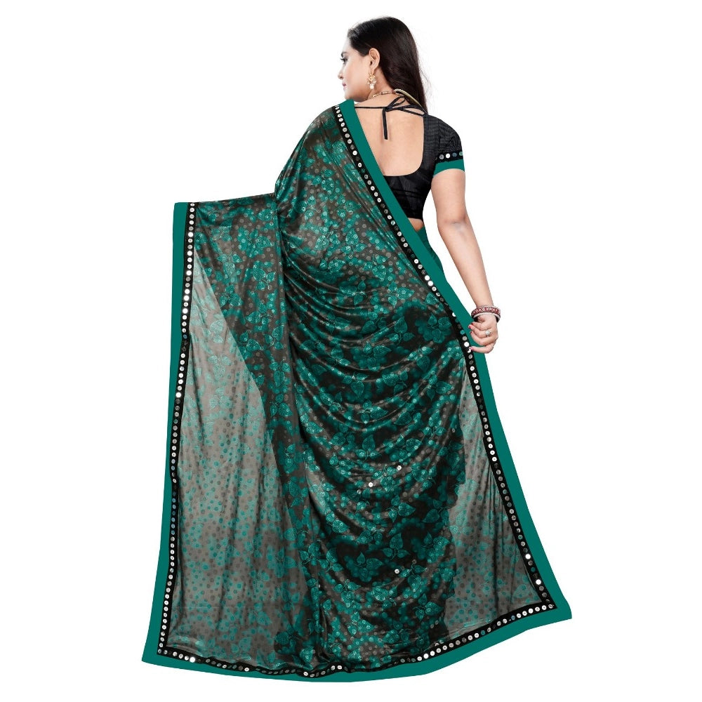 Green lycra blend saree for women — pallu detail