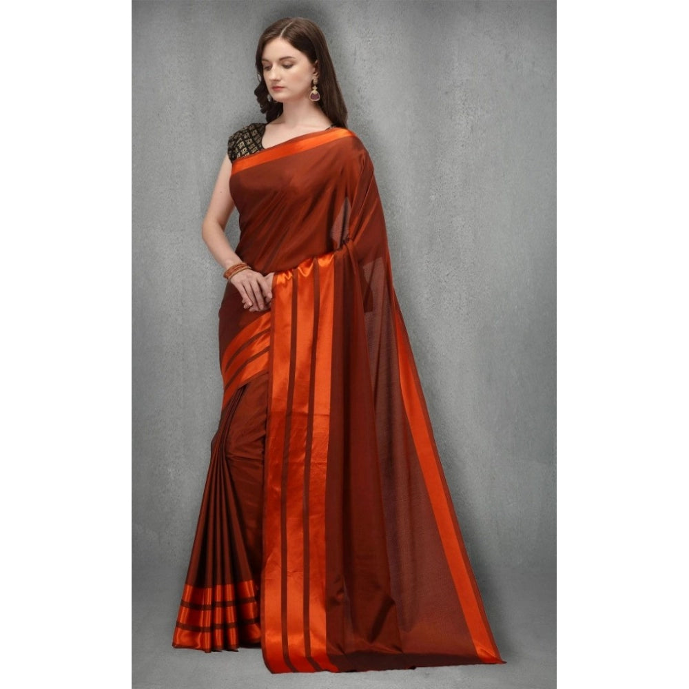 Orange satin silk saree for women — pallu detail