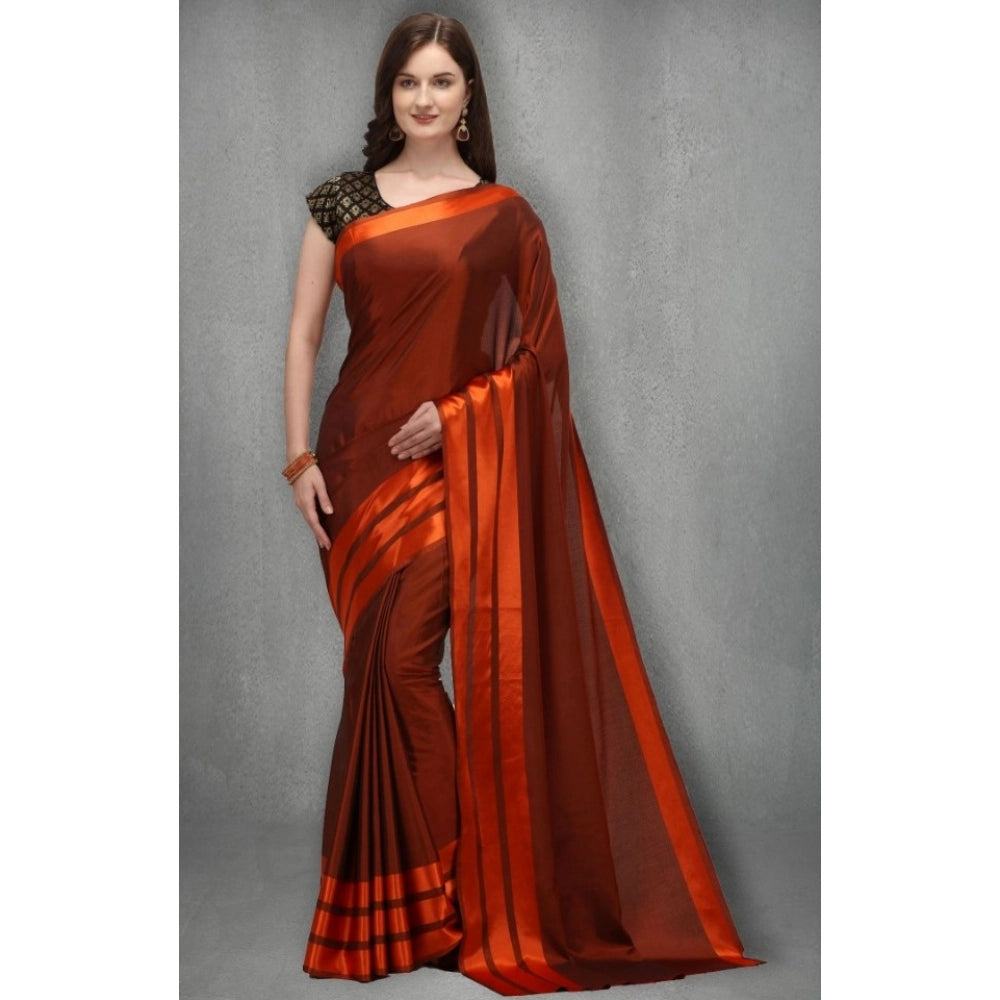Orange satin silk saree for women — pallu detail