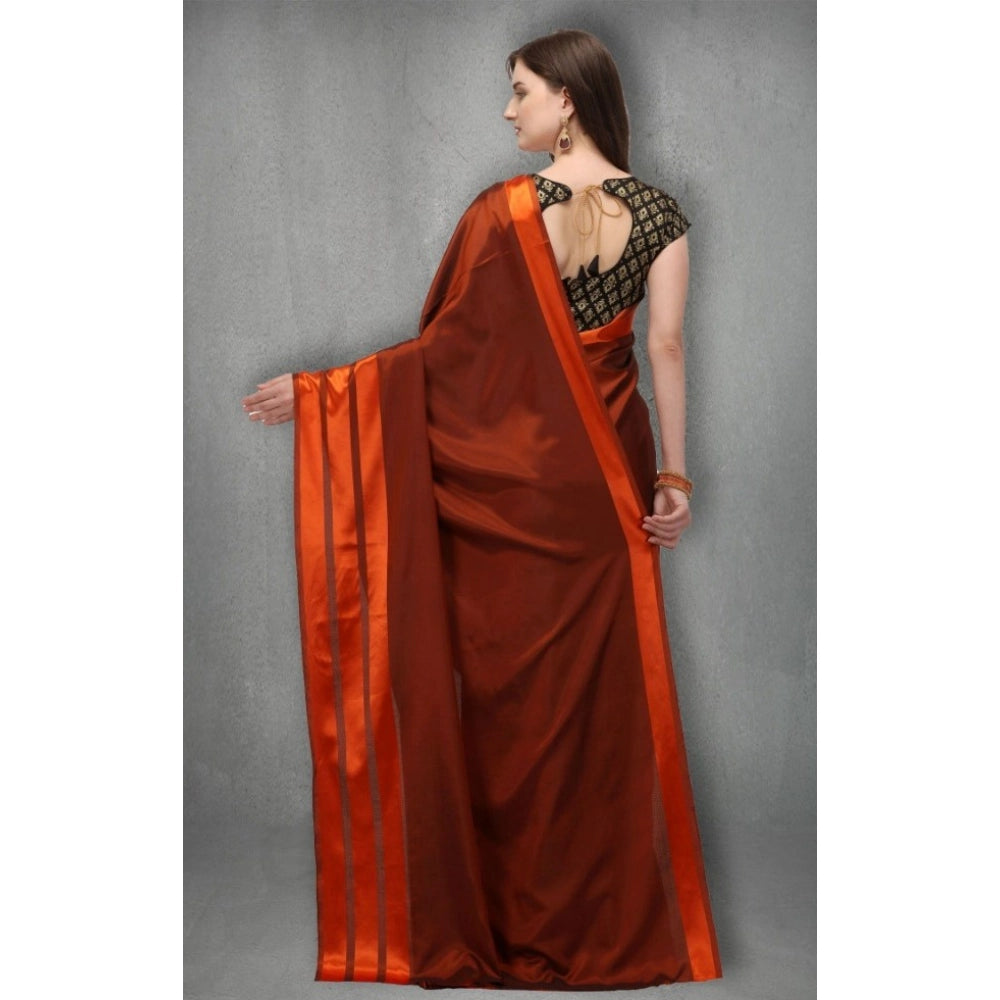 Orange satin silk saree for women — pallu detail