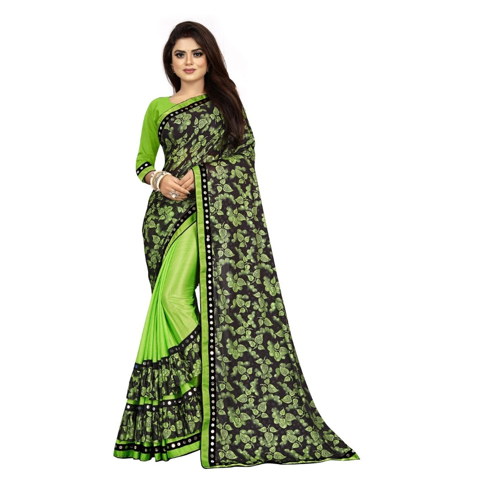 Pista lycra blend saree for women — full drape view