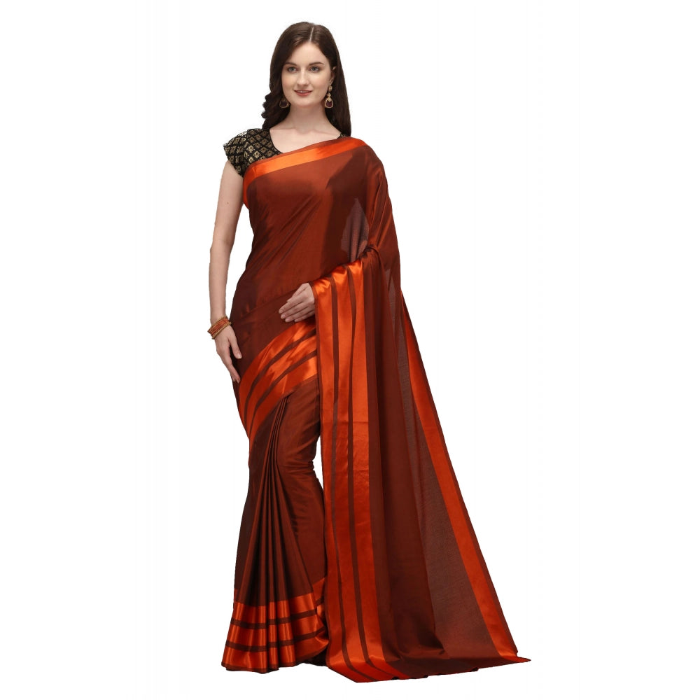 Orange satin silk saree for women — full drape view