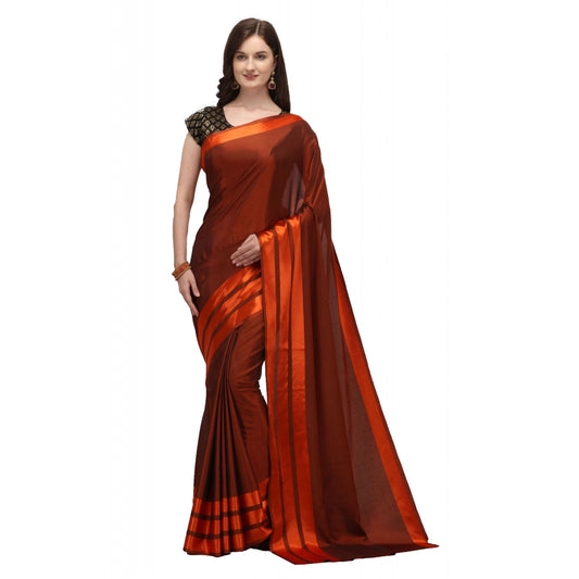 Orange satin silk saree for women — full drape view