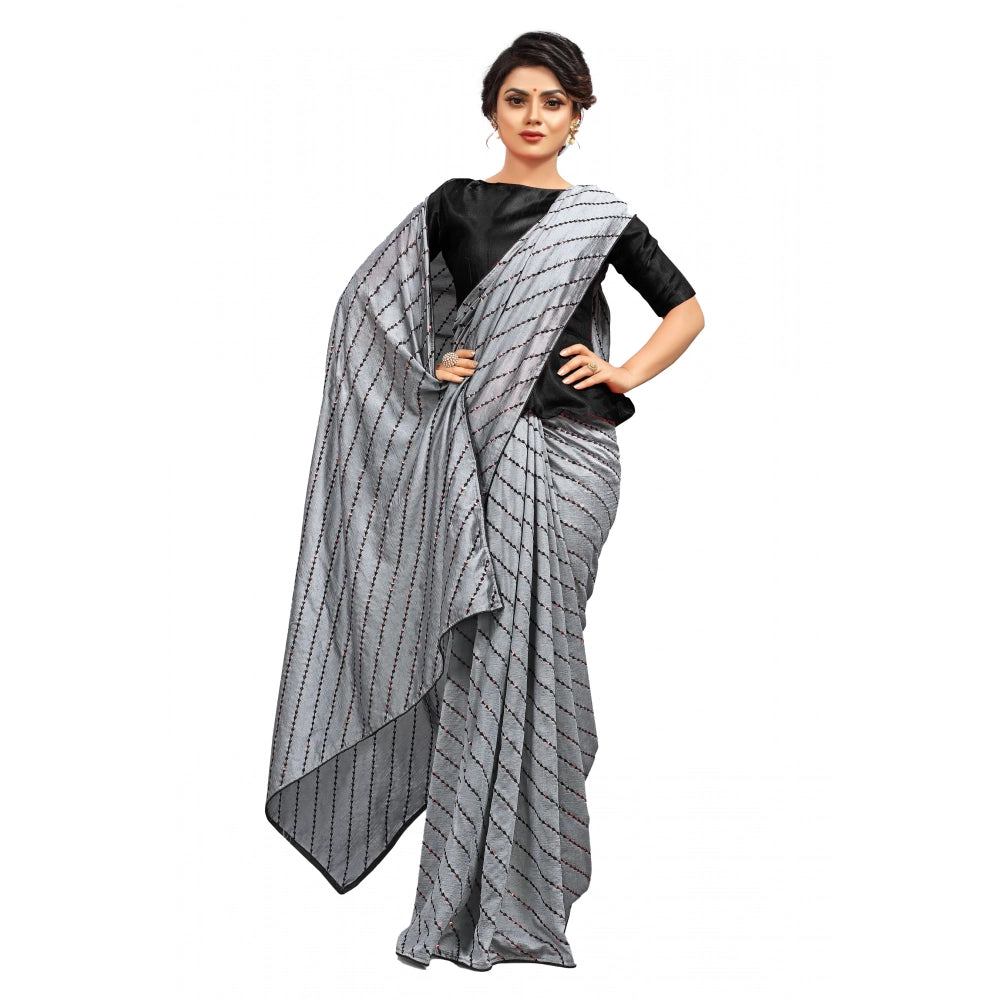 Grey vichitra saree for women — full drape view