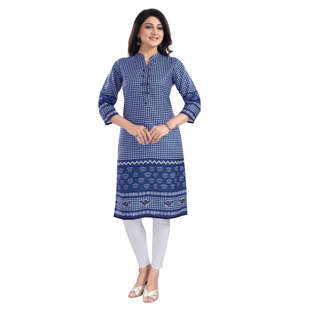 Women's 3/4th Sleeve Cotton Blend Tunic Long Kurti (Blue)