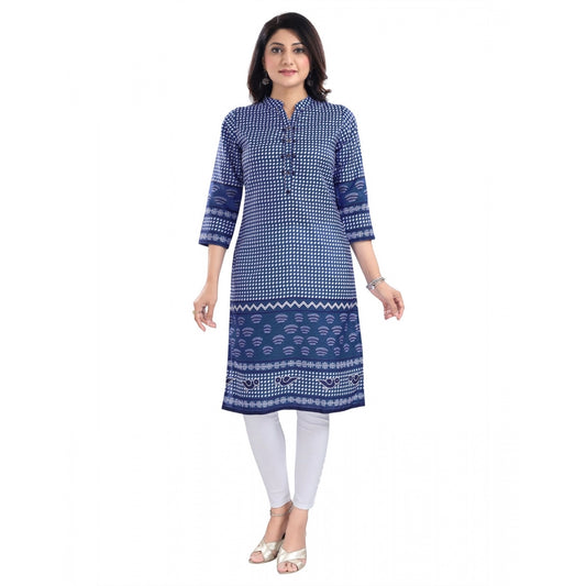 Women's 3/4th Sleeve Cotton Blend Tunic Long Kurti (Blue)