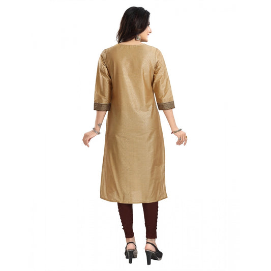 Women's 3/4th Sleeve Silk Blend Tunic Long Kurti (Beige)