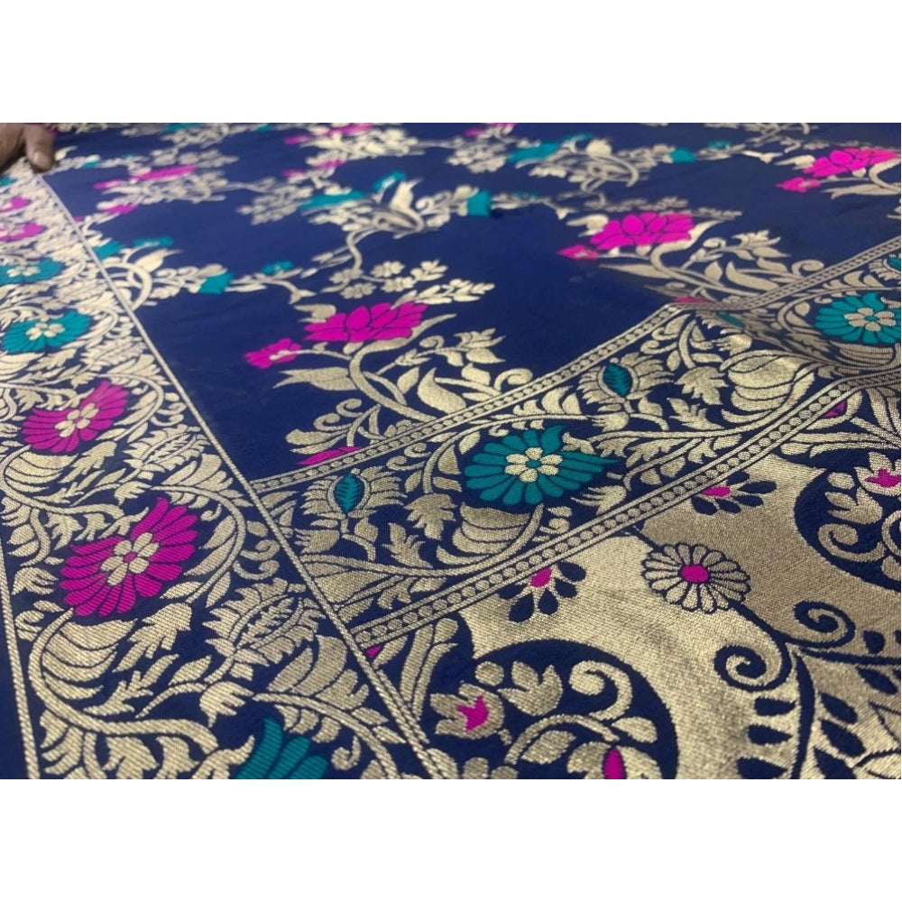 Women's Silk Pure Zari weaving Duppatta (Navy Blue, Length: 2-2.3 Mtrs)