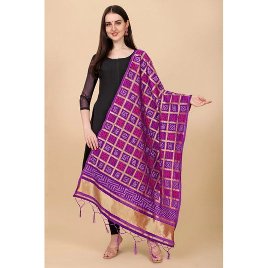 Women's Silk Pure weaving Work Duppatta (Purple, Length: 2-2.3 Mtrs)