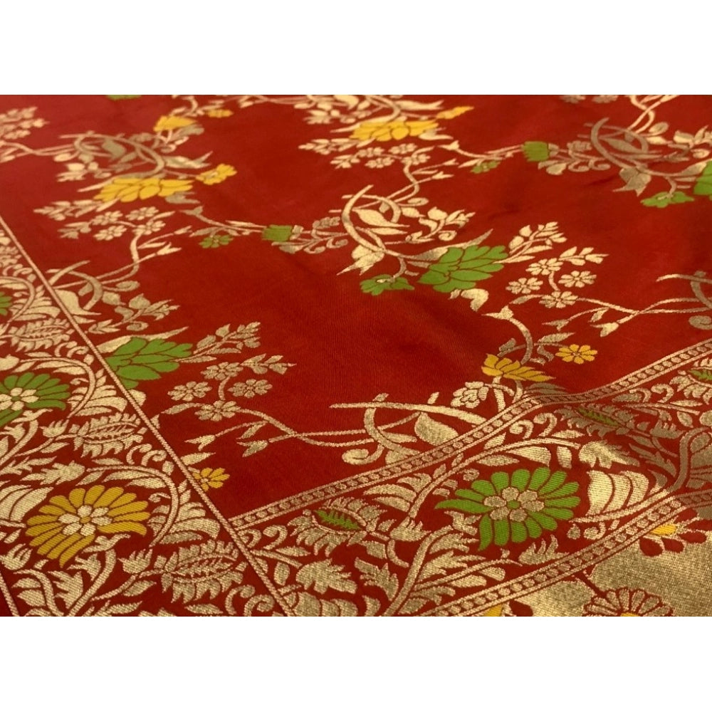 Women's Silk Pure Zari weaving Duppatta (Maroon, Length: 2-2.3 Mtrs)