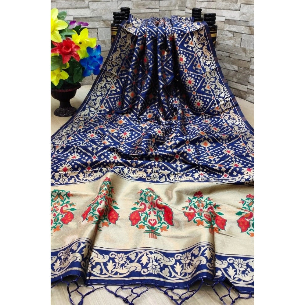 Women's Silk Pure Zari weaving Duppatta (Navy Blue, Length: 2-2.3 Mtrs)