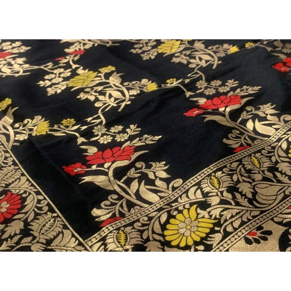 Women's Silk Pure Zari weaving Duppatta (Black, Length: 2-2.3 Mtrs)