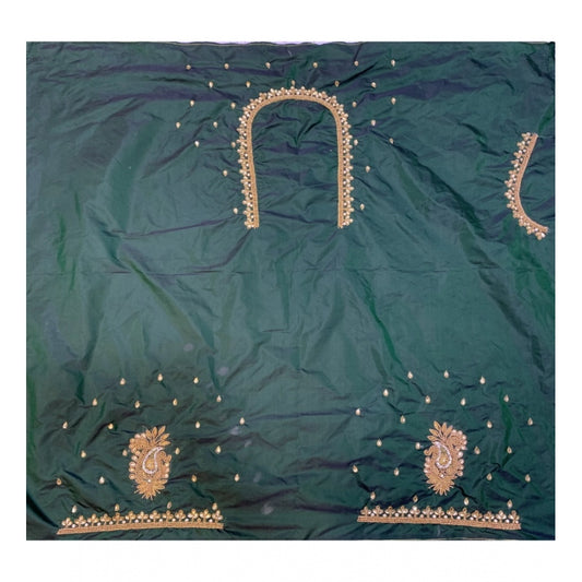 Women's Cotton Silk Embroidered Unstitched Blouse Piece (Dark Green, 80-100 cm)