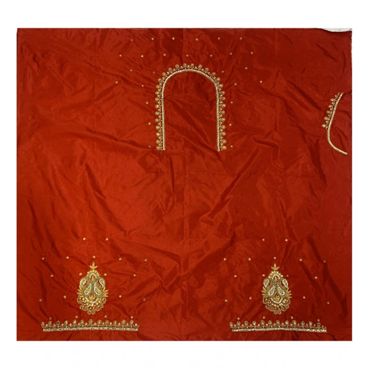 Women's Cotton Silk Embellished Unstitched Blouse Piece (Red, 80-100 cm)