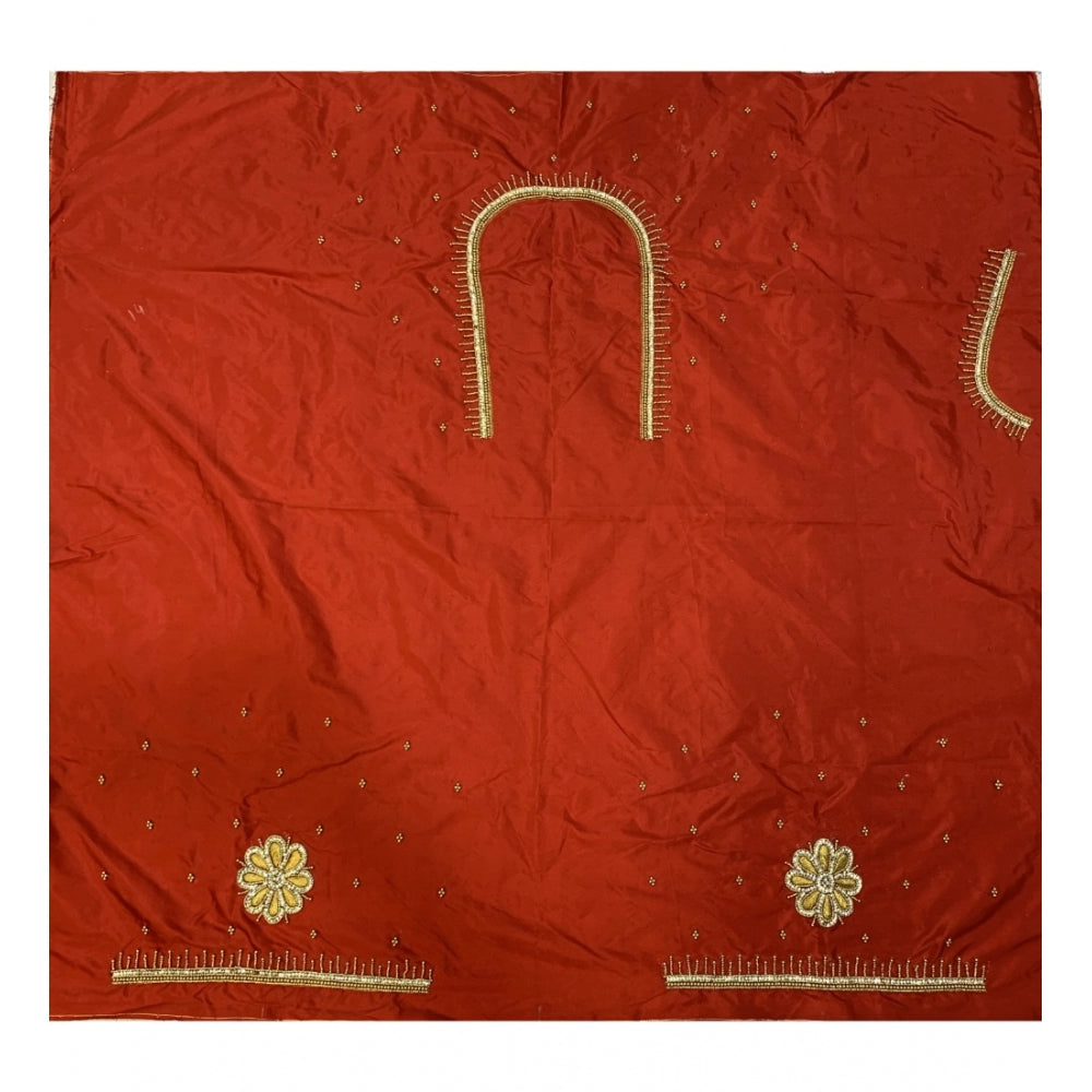 Women's Cotton Silk Printed Unstitched Blouse Piece (Red, 80-100 cm)