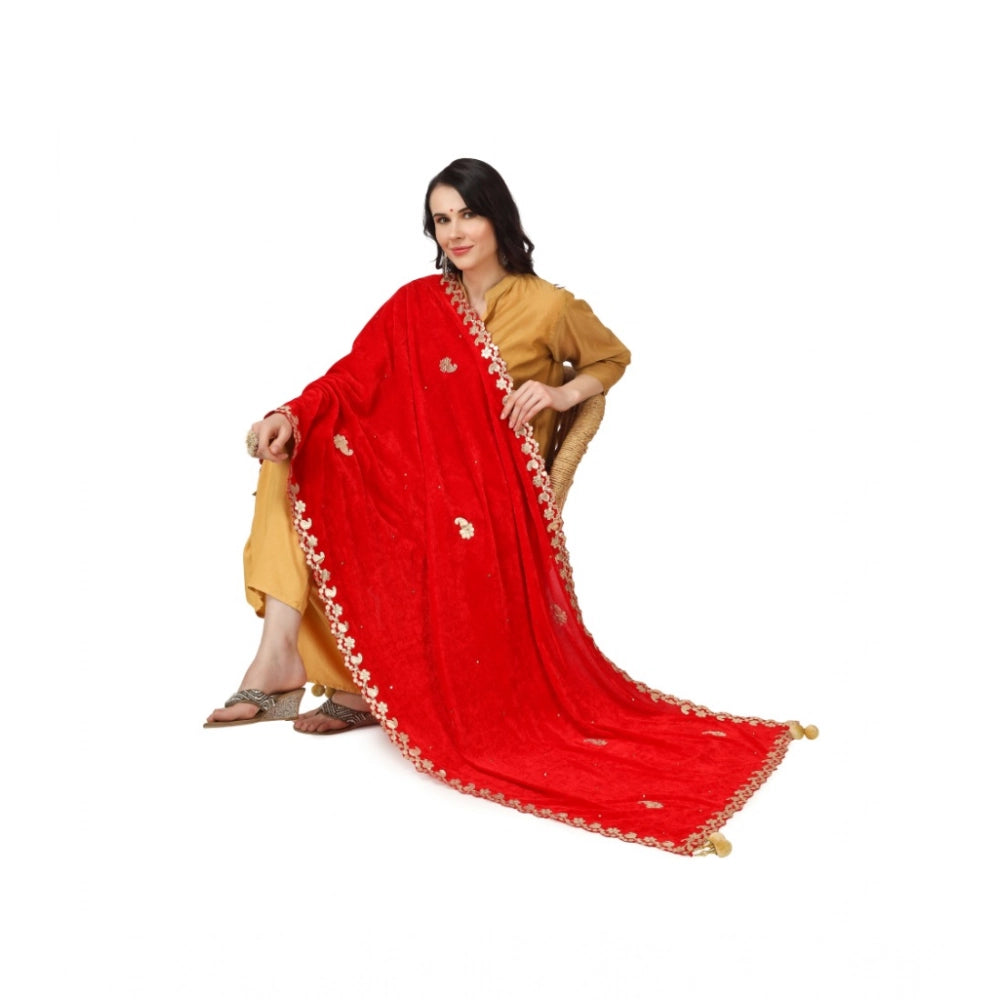 Women's Velvet Gotta Patti Dupatta (Red, Length: 2.25 to 2.50 Mtr)