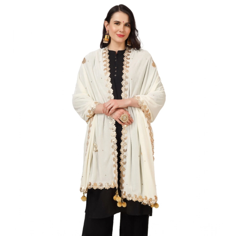 Women's Velvet Gotta Patti Dupatta (Off White, Length: 2.25 to 2.50 Mtr)
