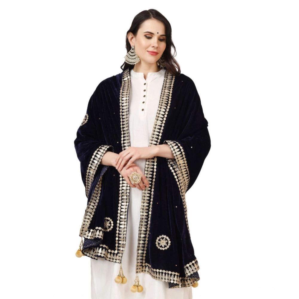 Women's Velvet Gotta Patti Dupatta (Blue, Length: 2.25 to 2.50 Mtr)