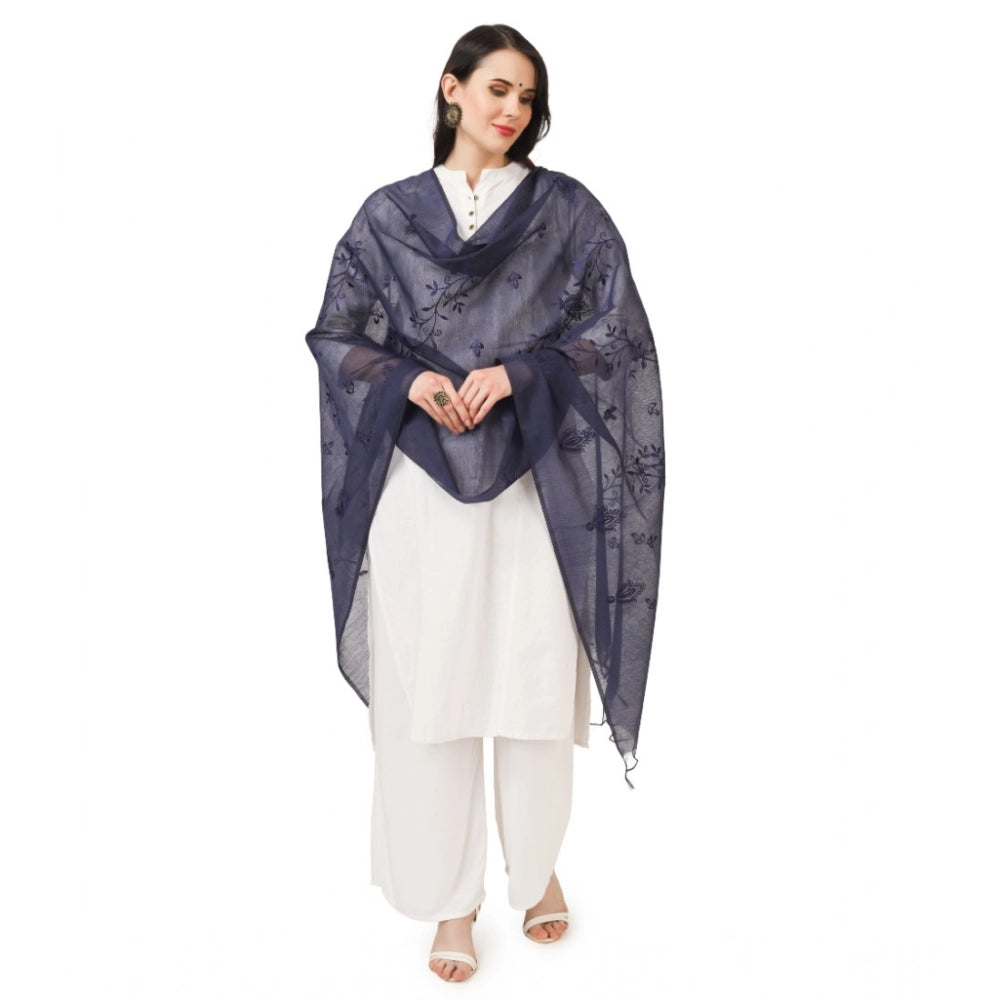 Women's Cotton Embroidered Dupatta (Dark Blue, Length: 2.25 to 2.50 Mtr)