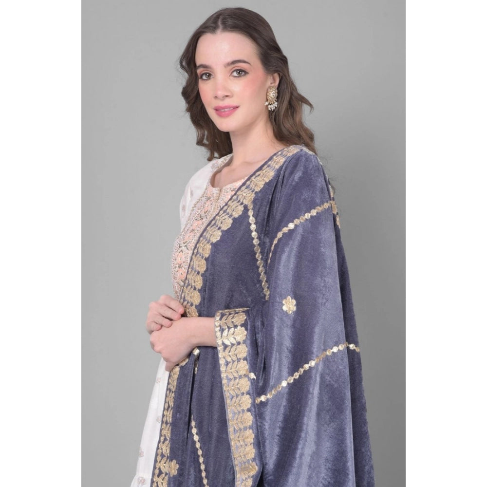 Women's Velvet Gotta Patti Dupatta (Grey, Length: 2.25 to 2.50 Mtr)