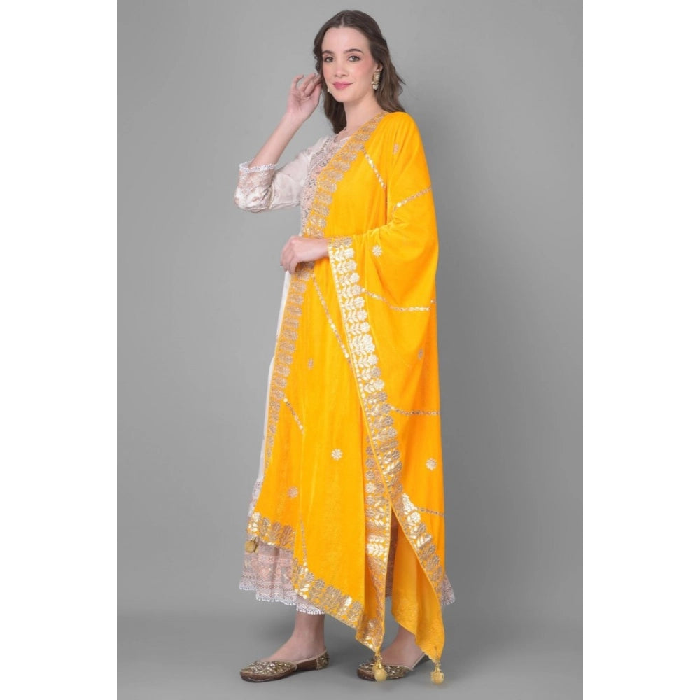 Women's Velvet Gotta Patti Dupatta (Yellow, Length: 2.25 to 2.50 Mtr)
