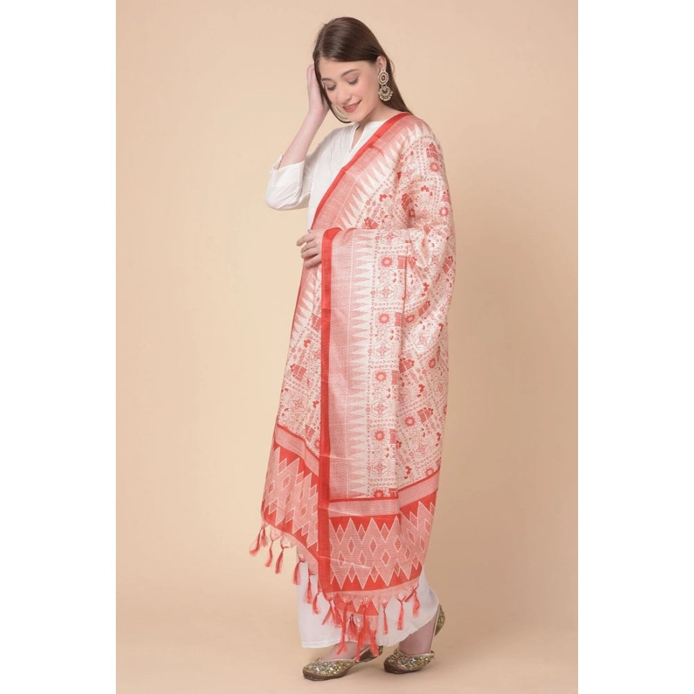 Women's Art Silk Printed Dupatta (Orange, Length: 2.25 to 2.50 Mtr)