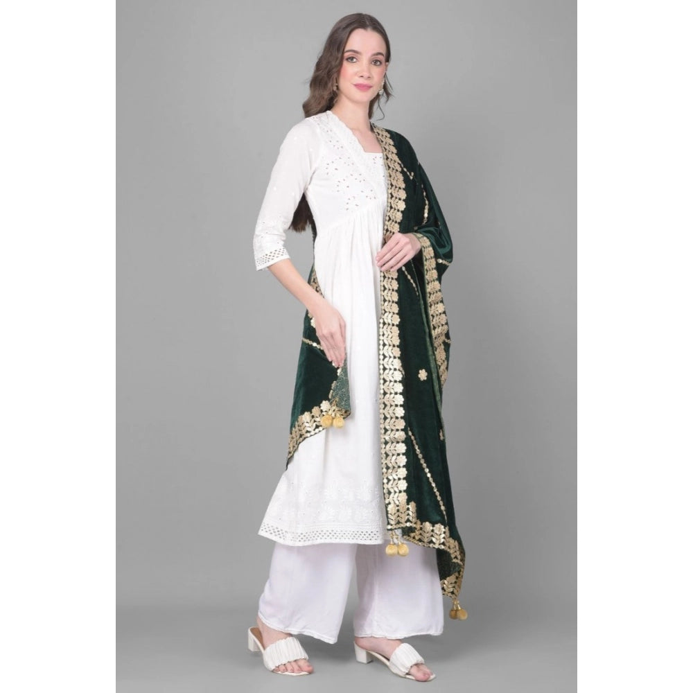 Women's Velvet Gotta Patti Dupatta (Green, Length: 2.25 to 2.50 Mtr)