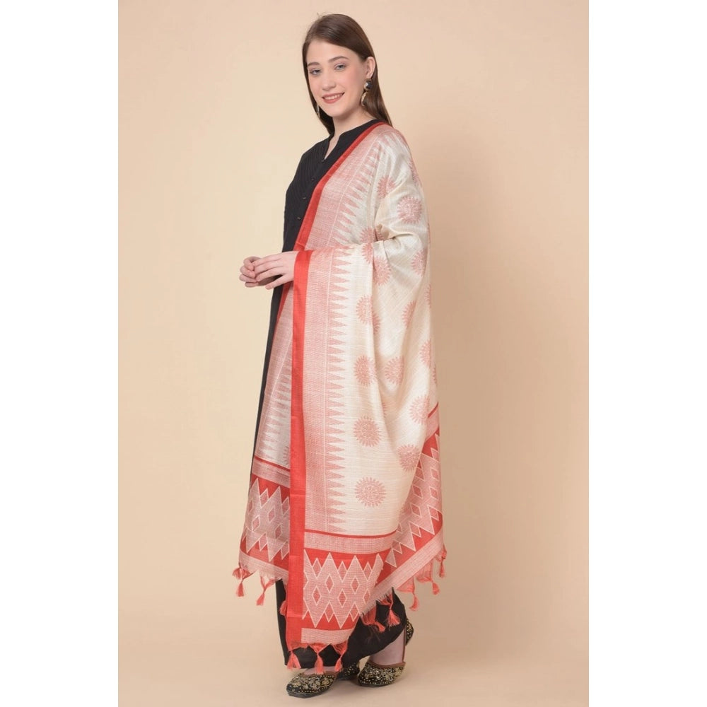 Women's Art Silk Printed Dupatta (Red, Length: 2.25 to 2.50 Mtr)