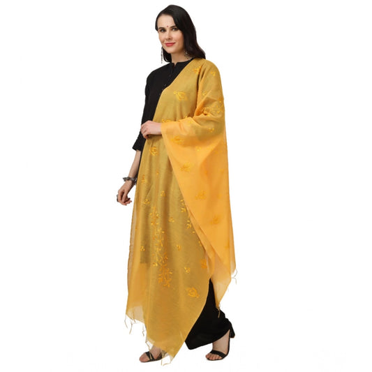 Women's Cotton Embroidered Dupatta (Yellow, Length: 2.25 to 2.50 Mtr)