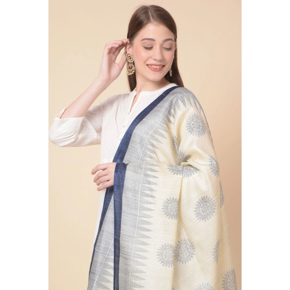 Women's Art Silk Printed Dupatta (Blue, Length: 2.25 to 2.50 Mtr)