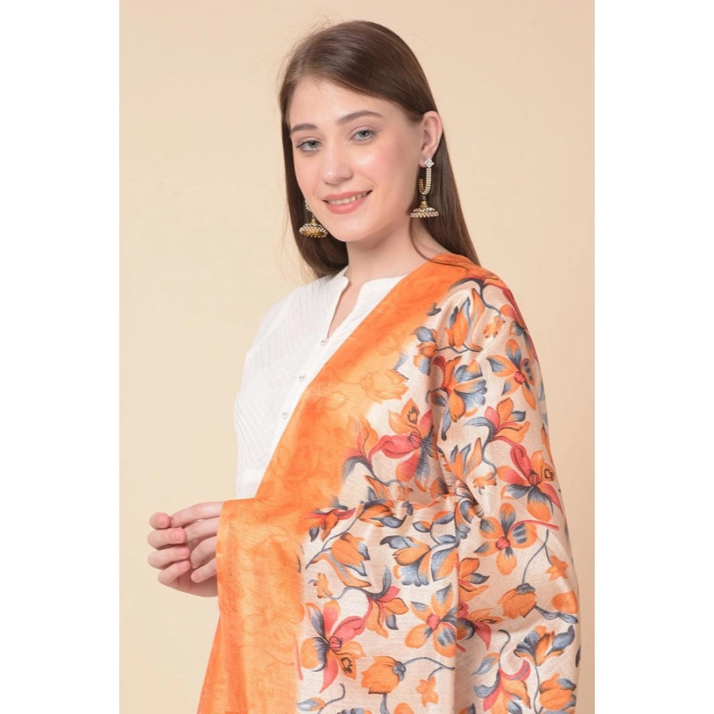 Women's Art Silk Printed Dupatta (Orange, Length: 2.25 to 2.50 Mtr)