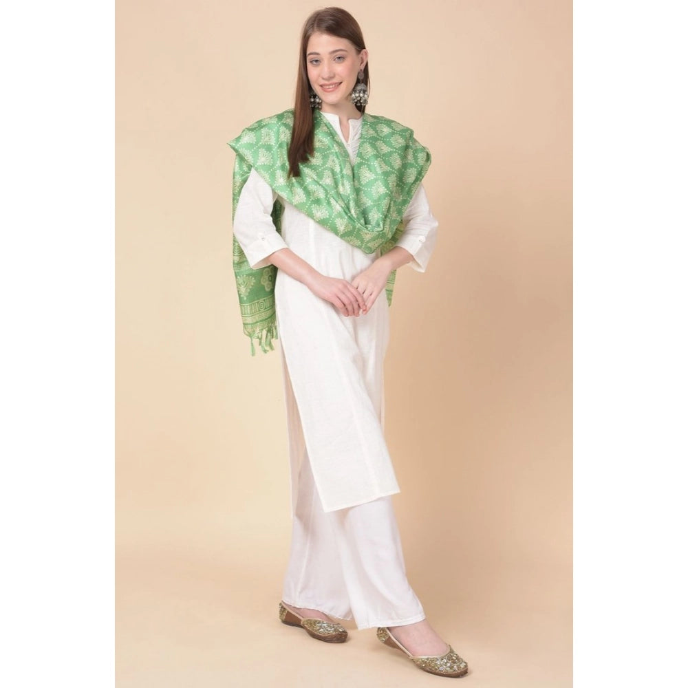 Women's Art Silk Printed Dupatta (Light Green, Length: 2.25 to 2.50 Mtr)
