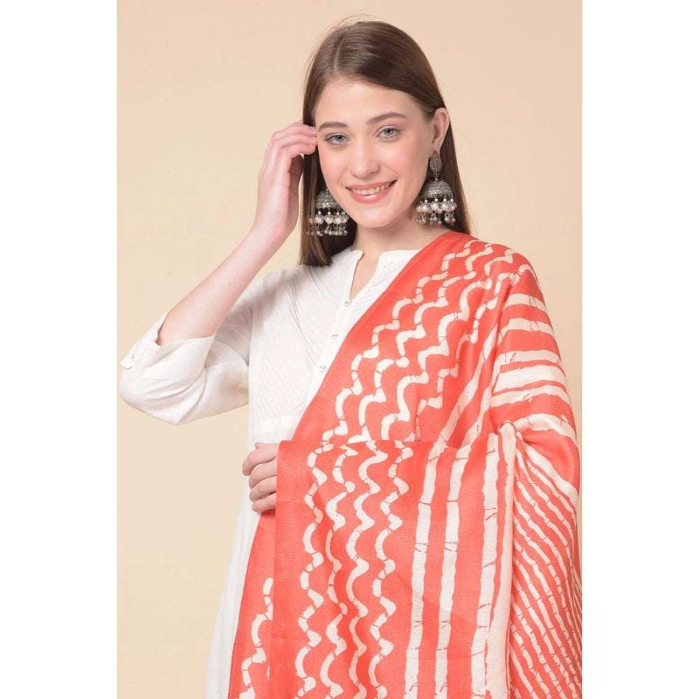 Women's Art Silk Printed Dupatta (Orange, Length: 2.25 to 2.50 Mtr)