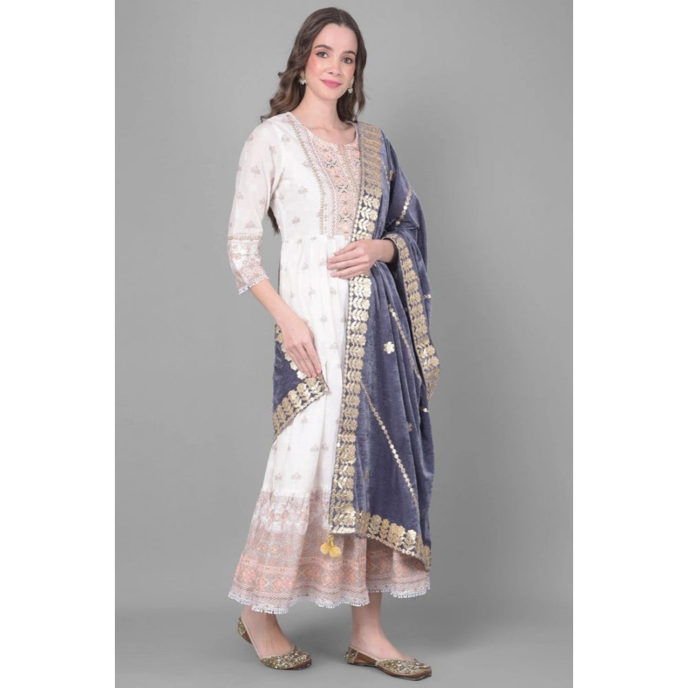 Women's Velvet Gotta Patti Dupatta (Grey, Length: 2.25 to 2.50 Mtr)